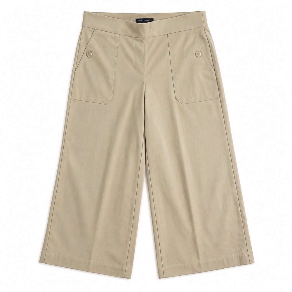 Counterparts Womens Khaki Tan Wide Leg Cropped Pull On Pants Size L 10990071HA